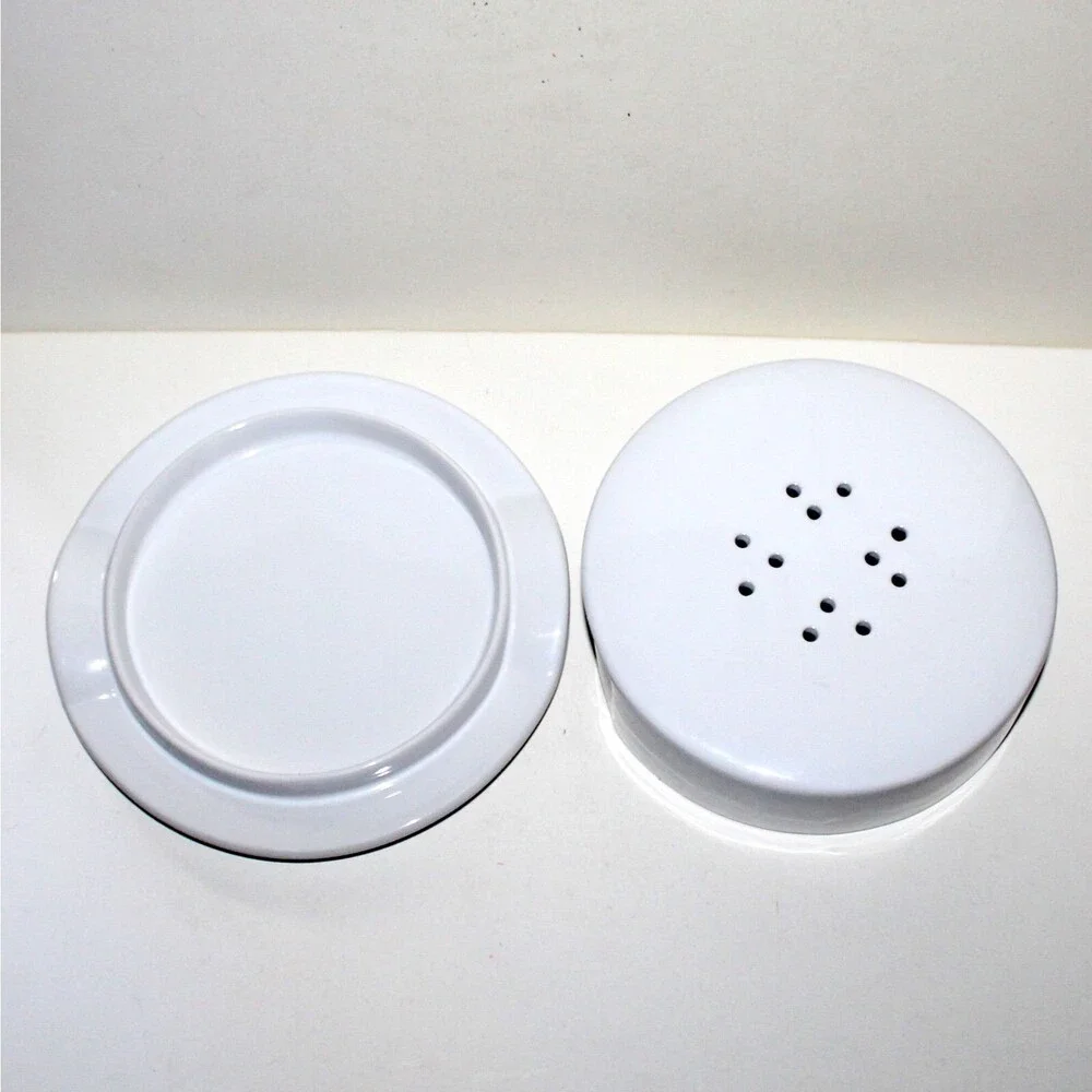 Crate & Barrel Brie Cheese Baker with lid serving plate white stoneware dish